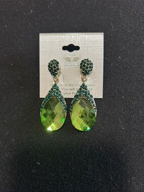 J PRINCE Green Teardrop Crystal Earrings with Emerald Accents